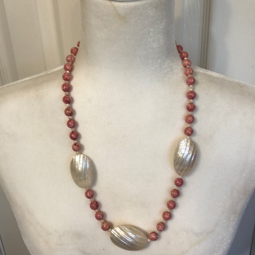 Pink and white shell necklace